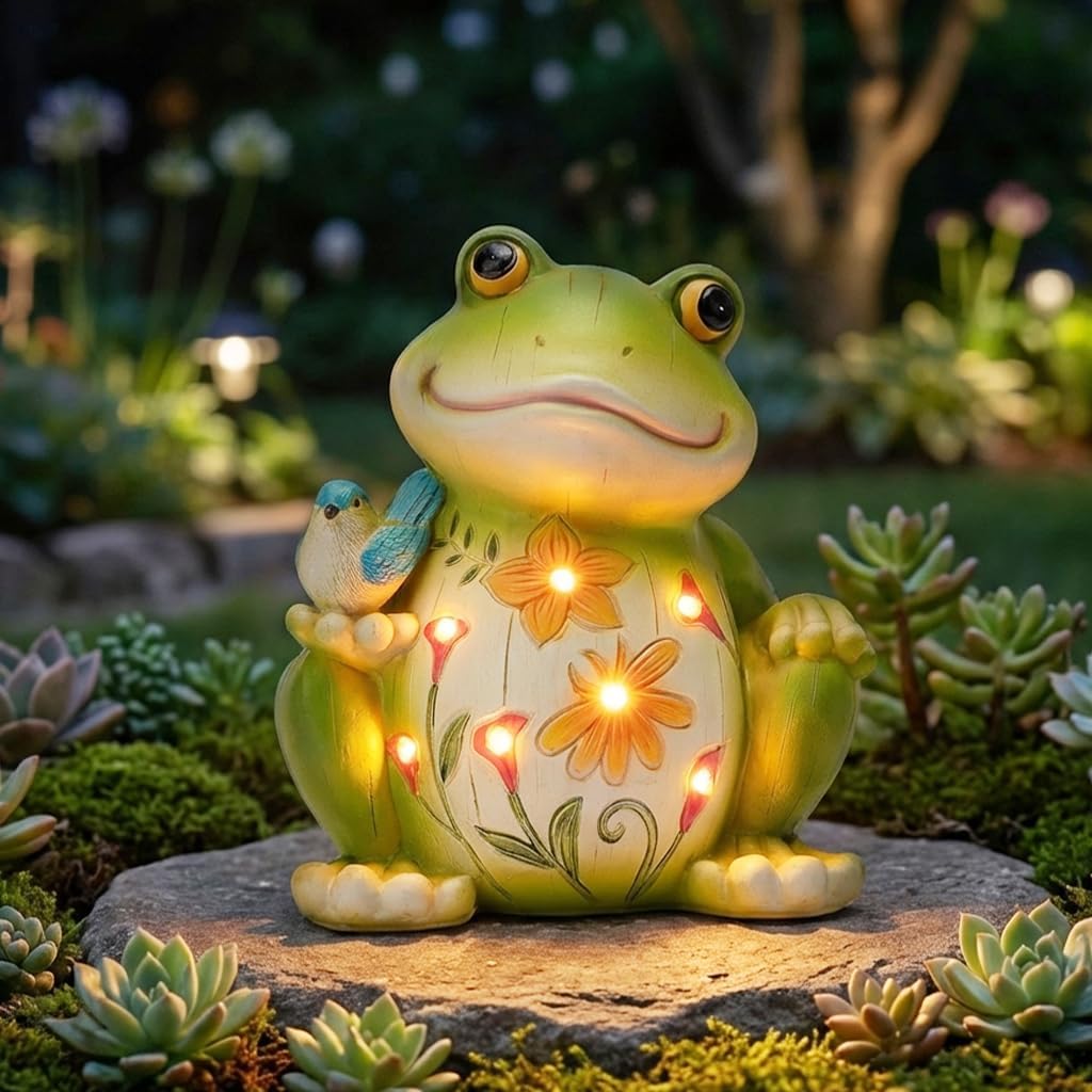 Solar Resin Frog Garden Statue