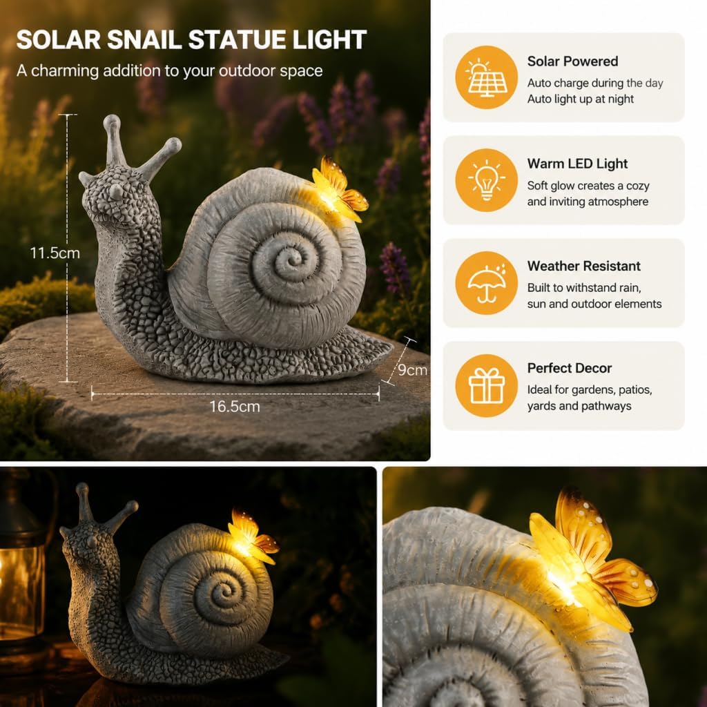 Solar Snail Butterfly Garden Statue