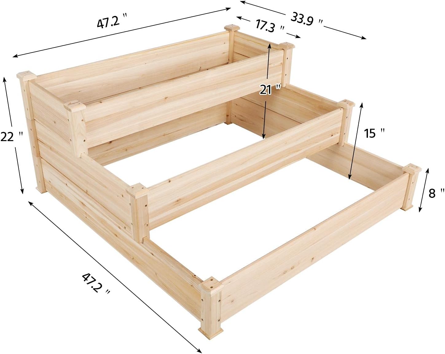 3-Tier Wooden Raised Garden Bed