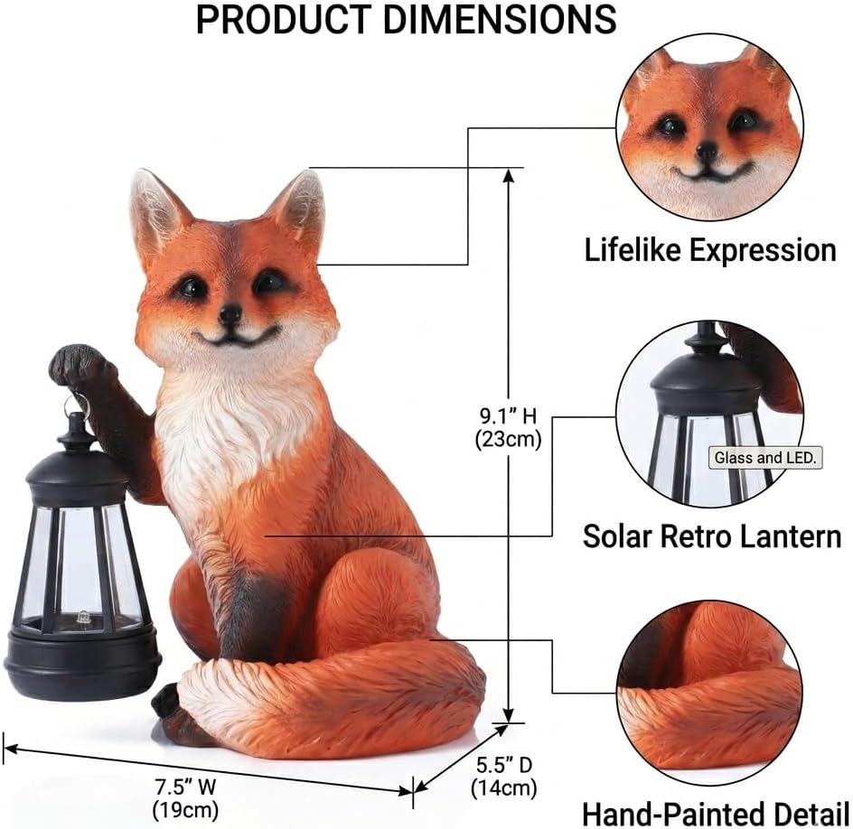 Solar Fox Resin Garden Statue