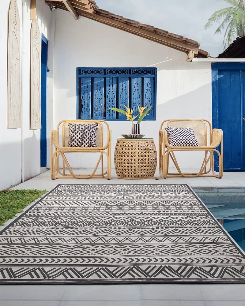 Boho Flatweave Non-Slip Outdoor Patio Rug