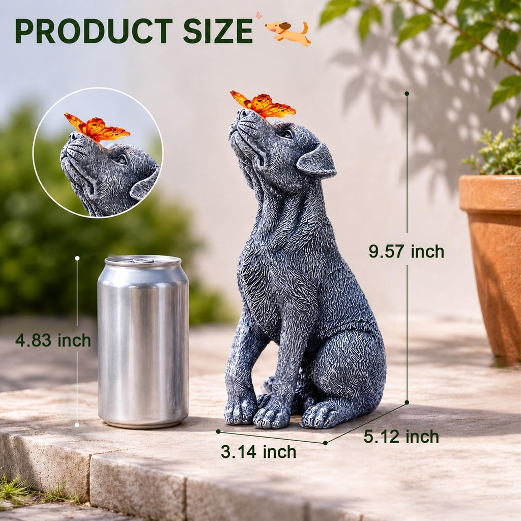 Solar Butterfly Dog Garden Statue