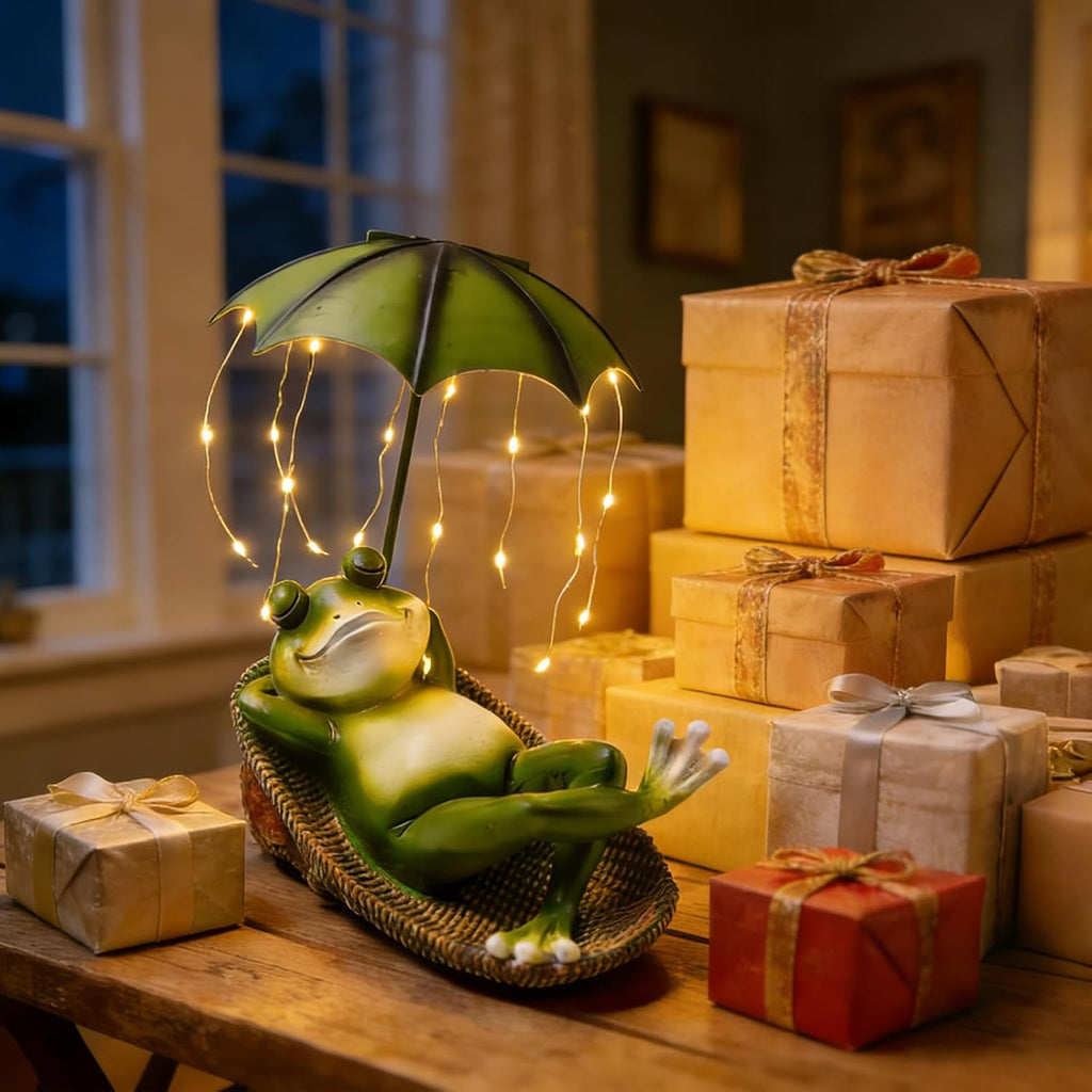 Solar Frog Umbrella Garden Statue