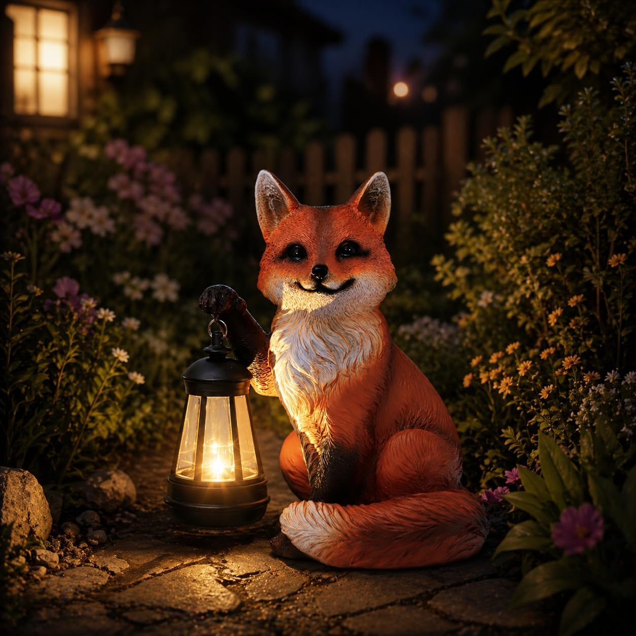 Solar Fox Resin Garden Statue