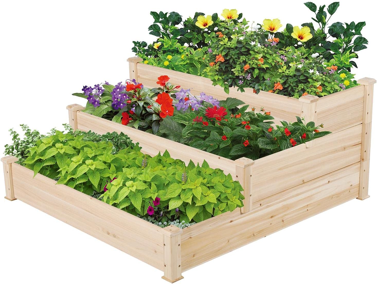 3-Tier Wooden Raised Garden Bed