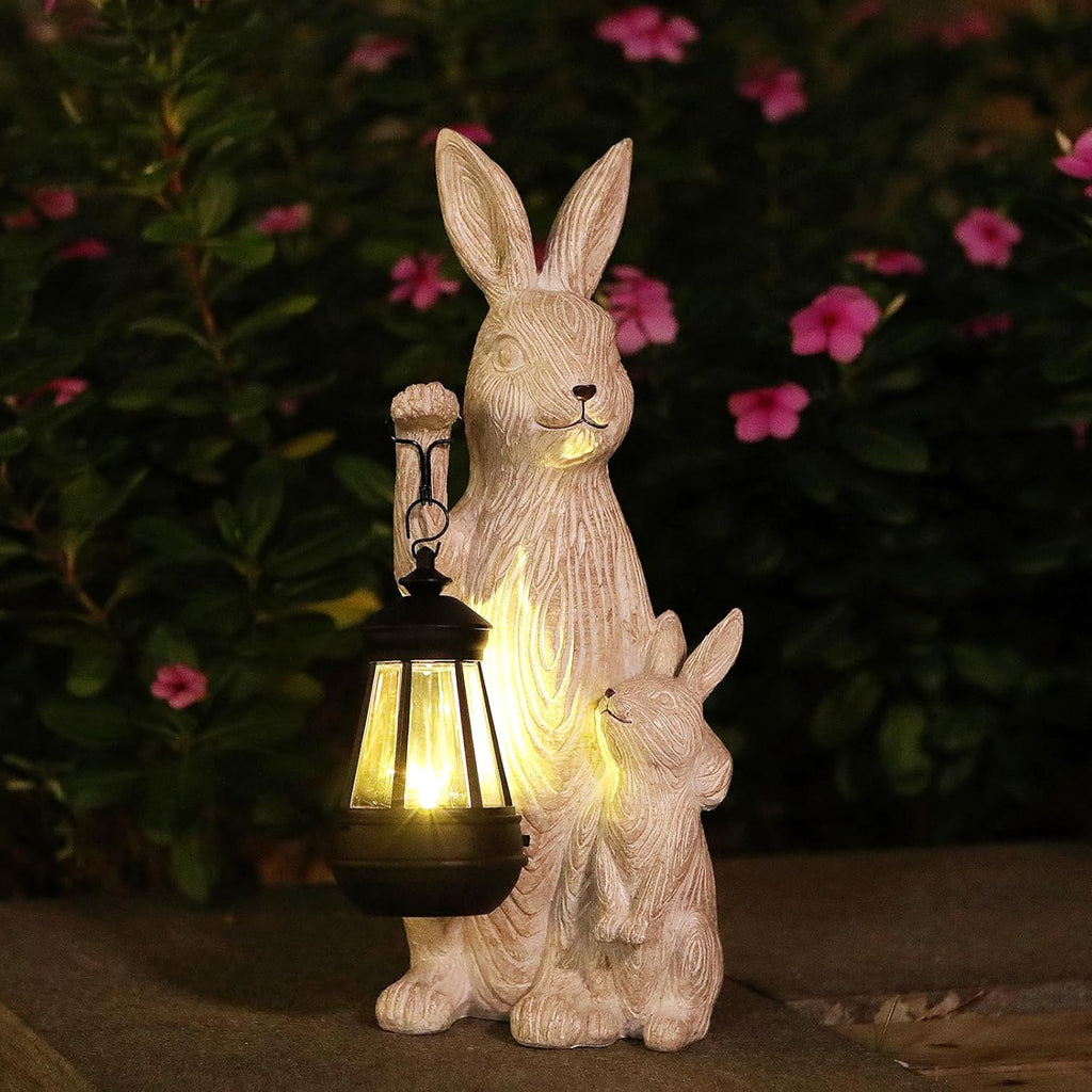 Solar Bunny Resin Garden Statue