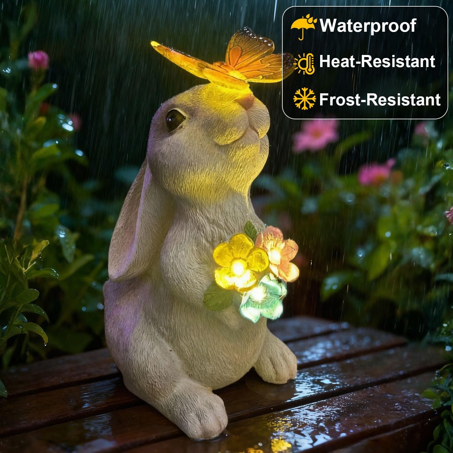 Solar LED Rabbit Garden Statue Decor