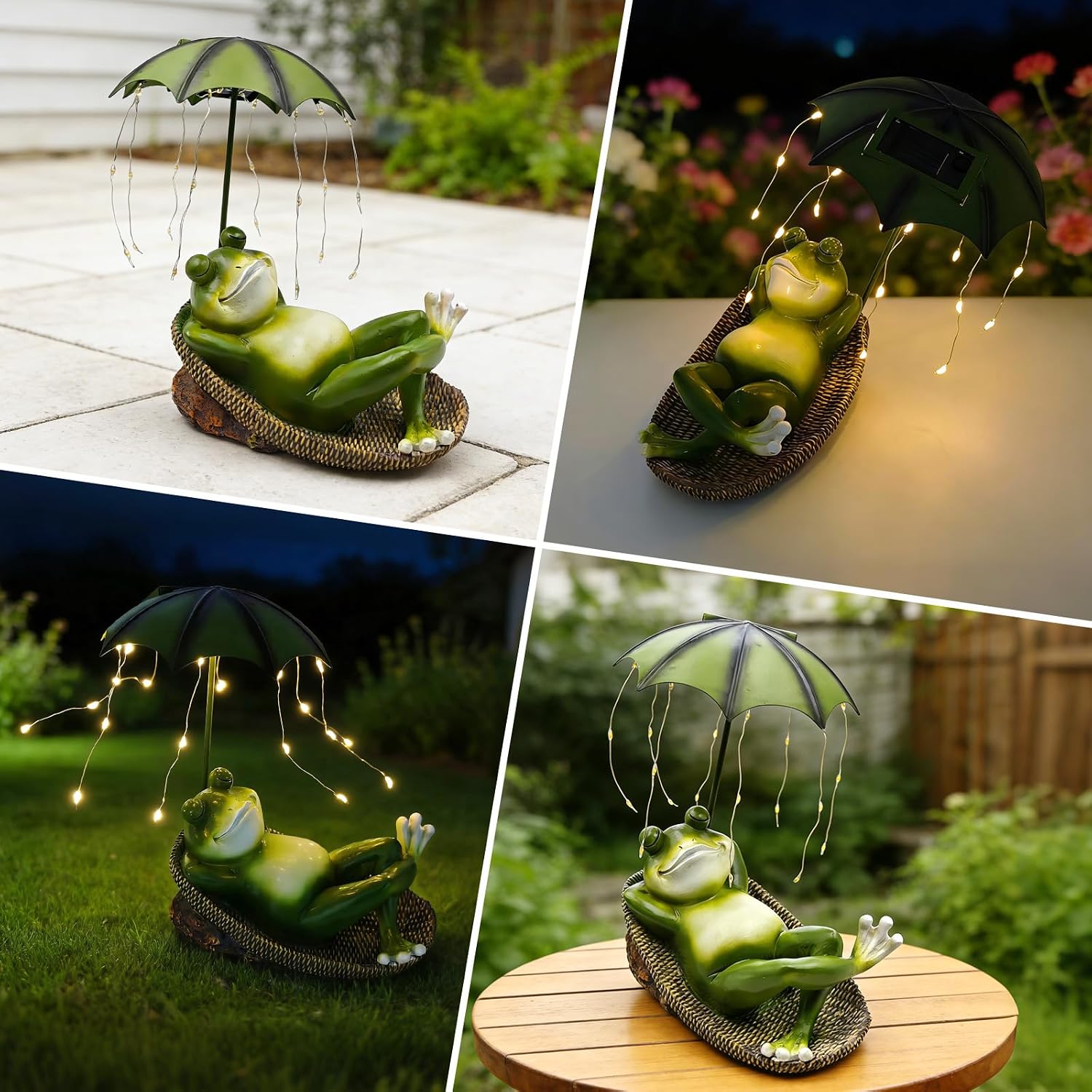 Solar Frog Umbrella Garden Statue