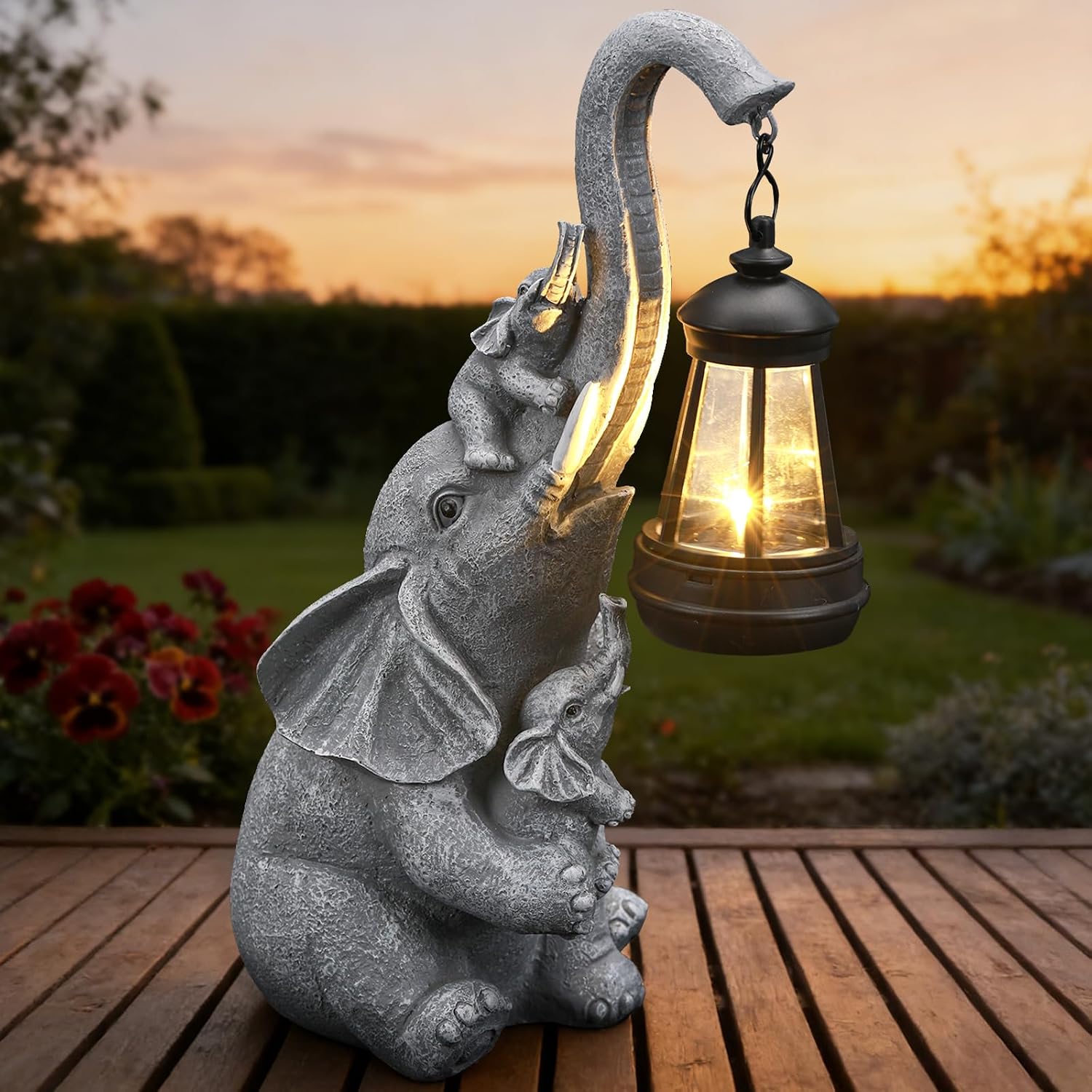 Solar Elephant Lantern Garden Statue
