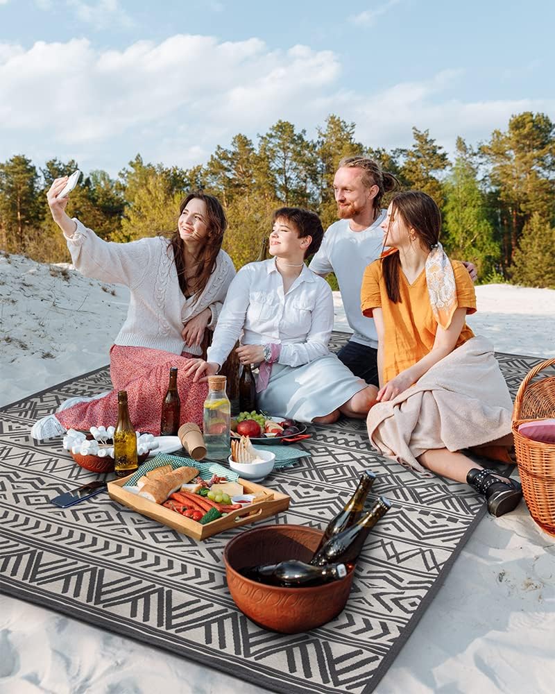 Boho Flatweave Non-Slip Outdoor Patio Rug