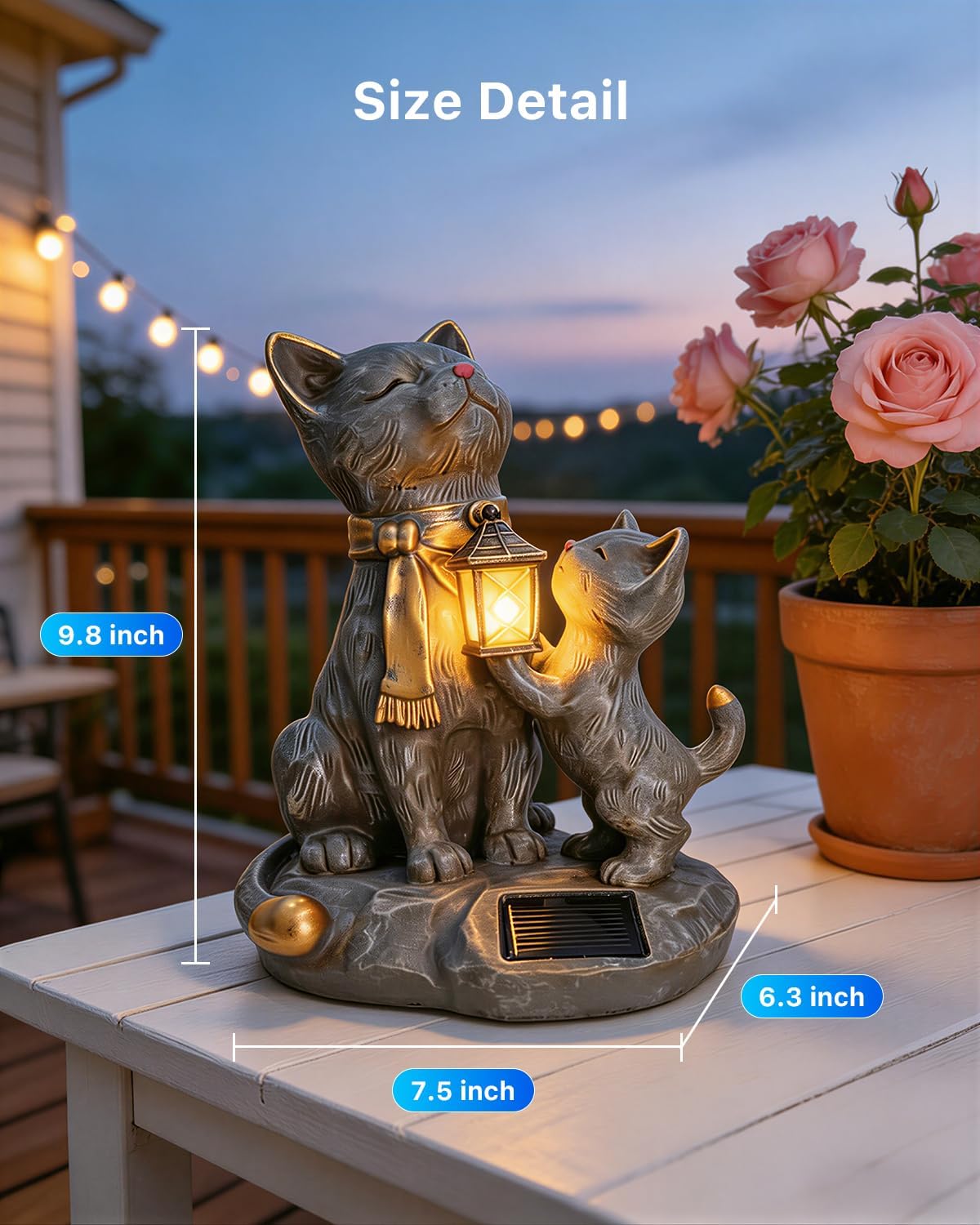 Solar Cat Resin Garden Statue