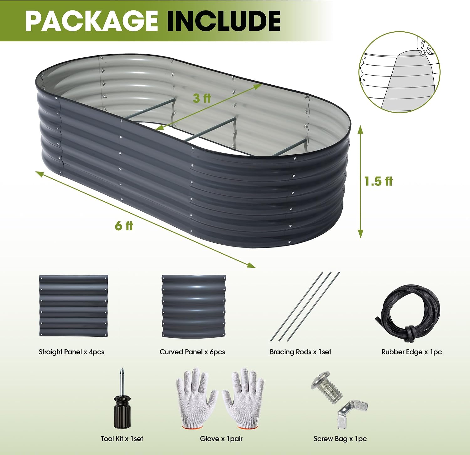 Oval Galvanized Metal Garden Bed