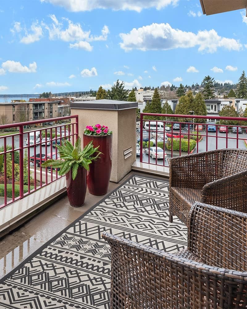Boho Flatweave Non-Slip Outdoor Patio Rug