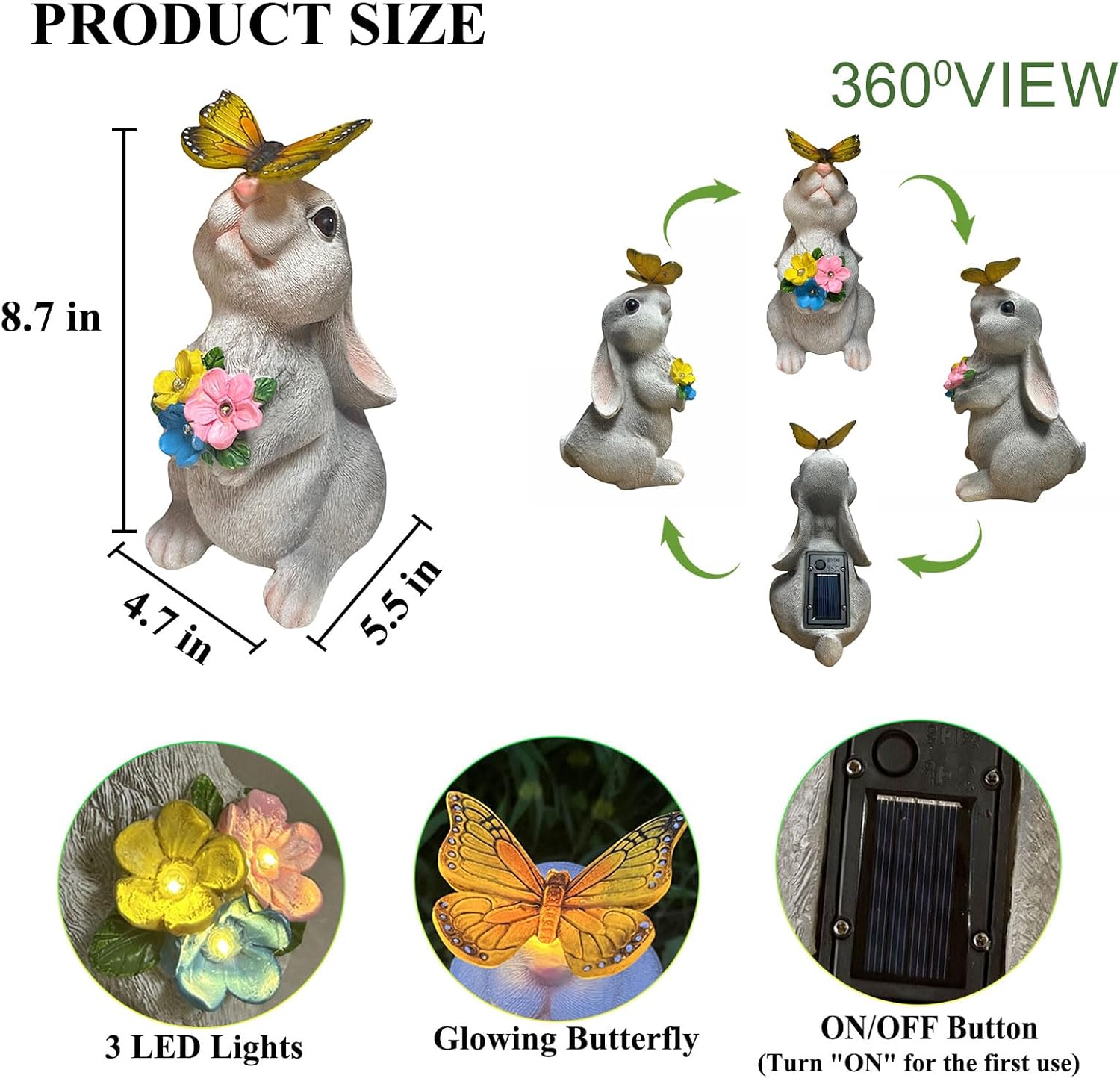 Solar LED Rabbit Garden Statue Decor