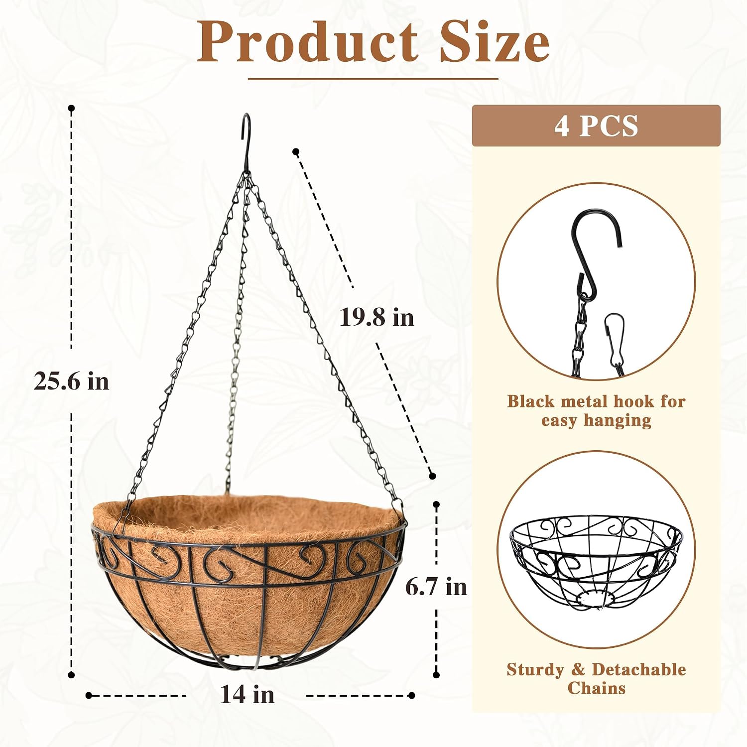 Metal Hanging Baskets with Coco Coir Liners