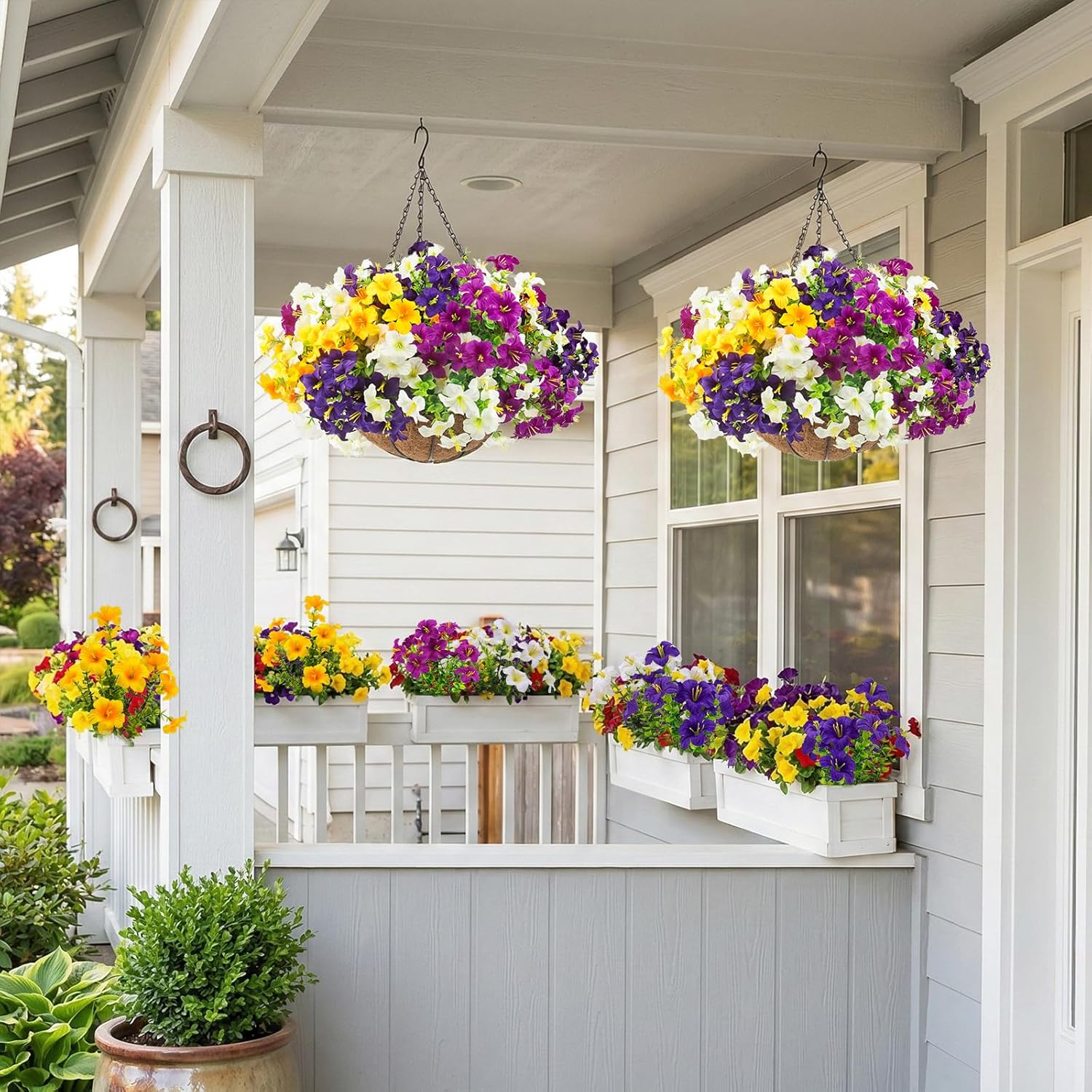 Artificial Petunias Hanging Planter Set