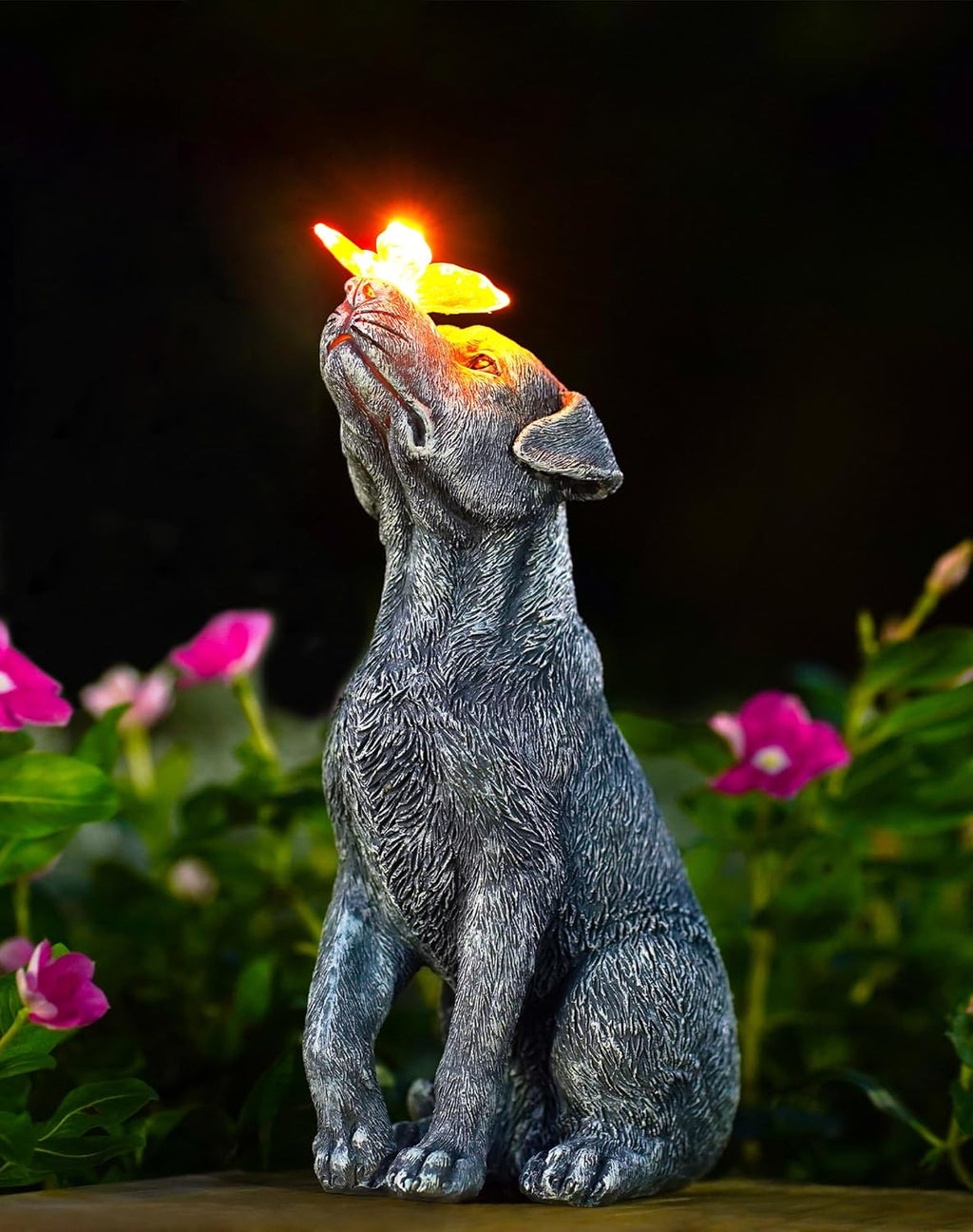 Solar Butterfly Dog Garden Statue
