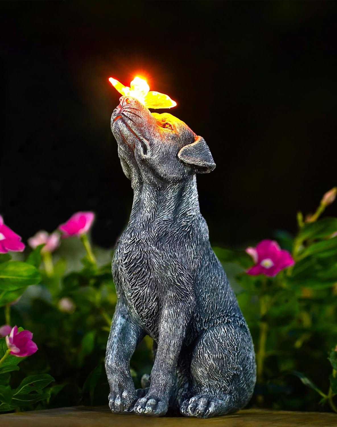 Solar Butterfly Dog Garden Statue