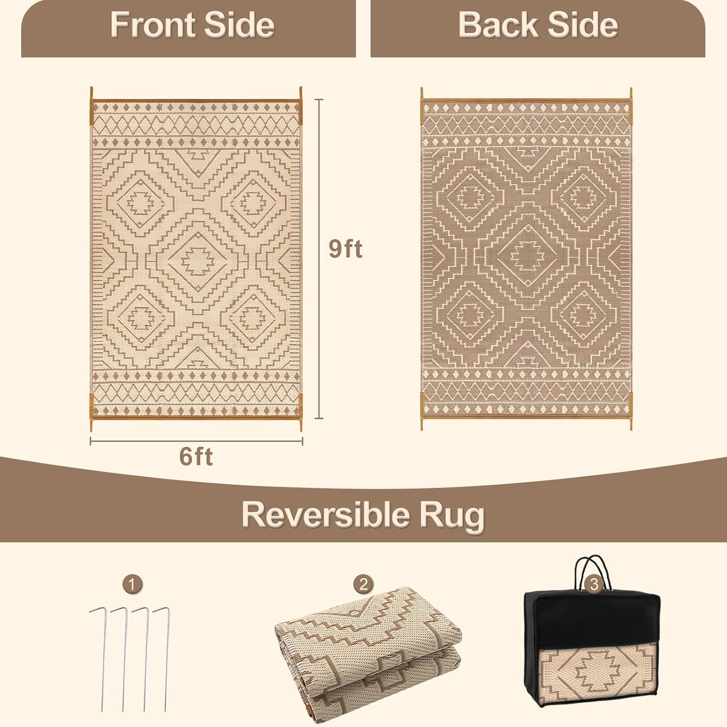 Reversible Plastic Straw Waterproof Outdoor Rug