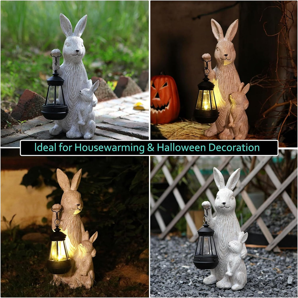 Solar Bunny Resin Garden Statue
