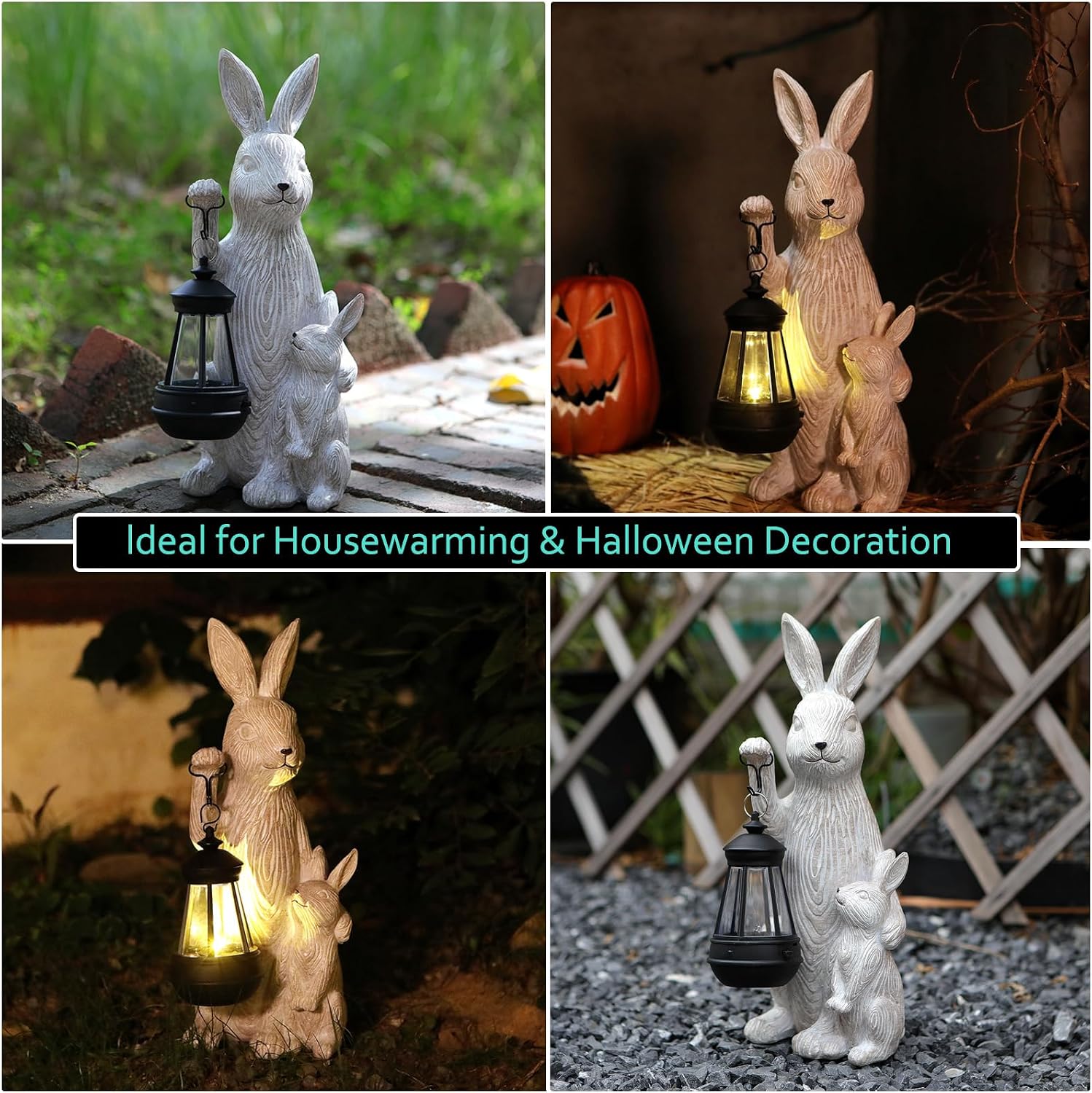 Solar Bunny Resin Garden Statue