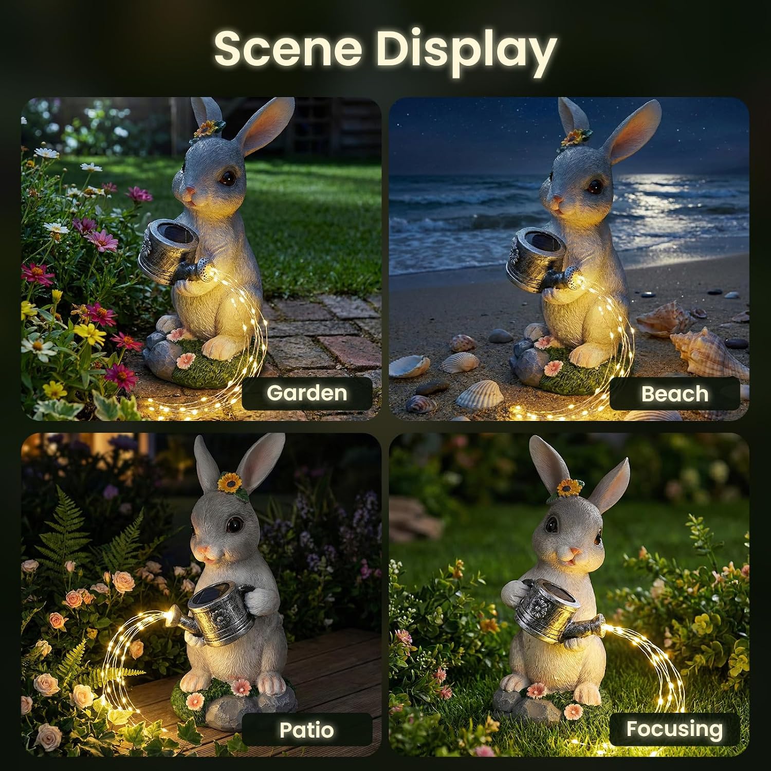Solar Watering Can Rabbit Garden Statue