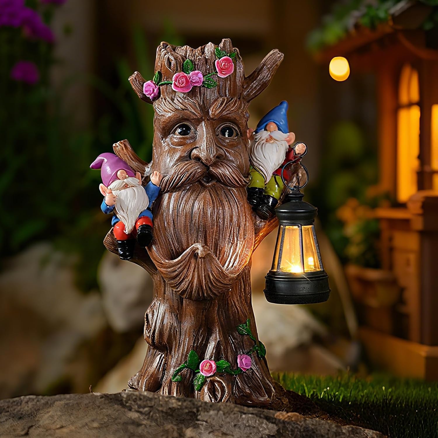 Solar Tree Face Garden Statue