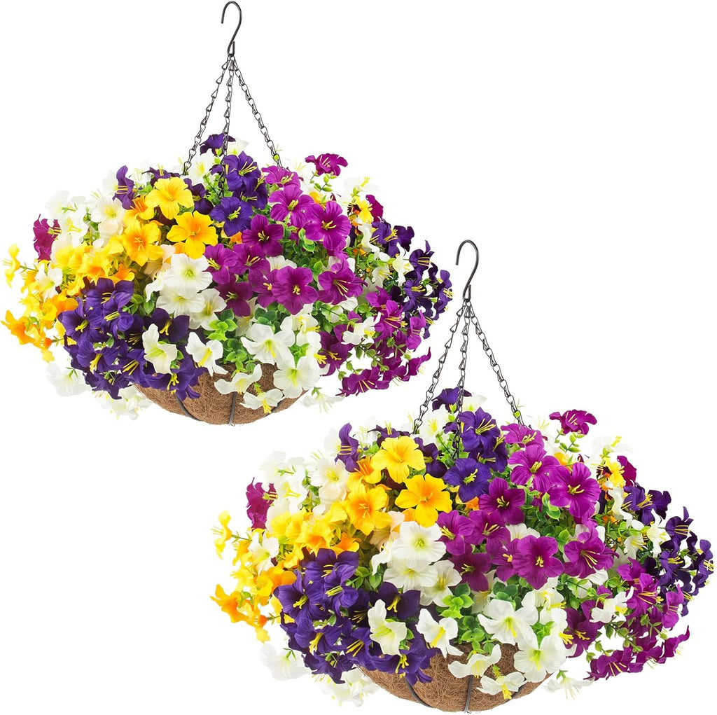 Artificial Petunias Hanging Planter Set