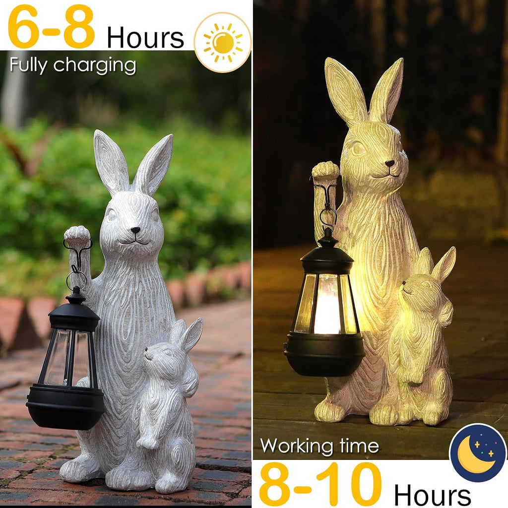 Solar Bunny Resin Garden Statue