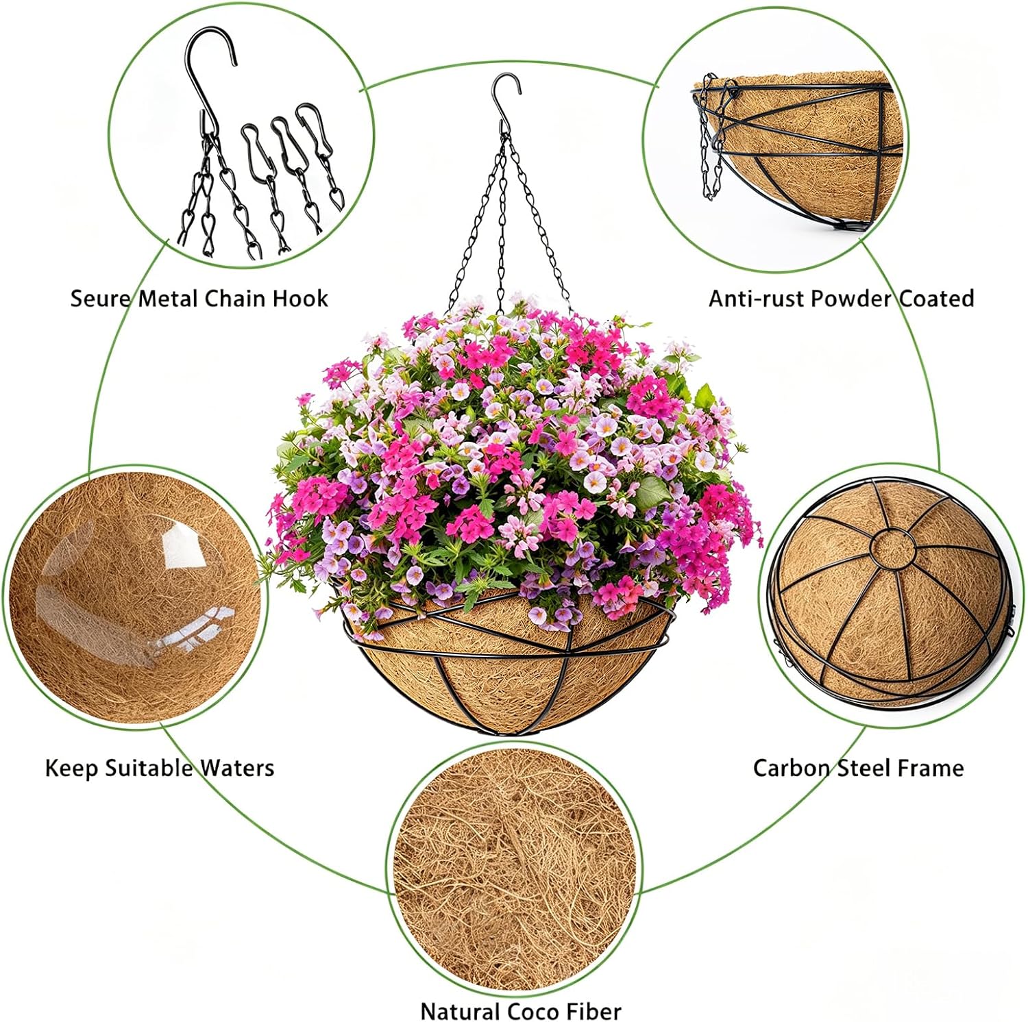 Metal Hanging Baskets with Coco Liner
