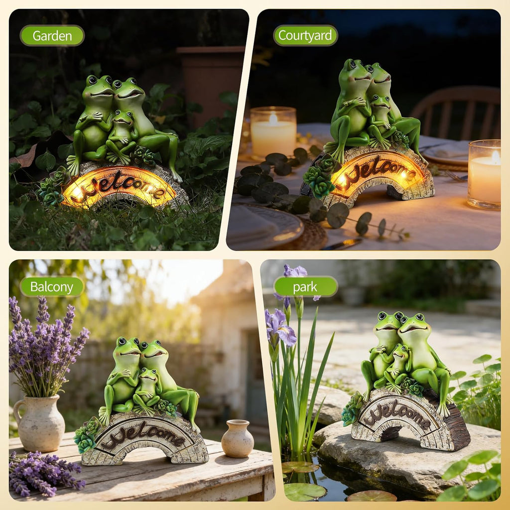 Solar Frog Family Garden Statue