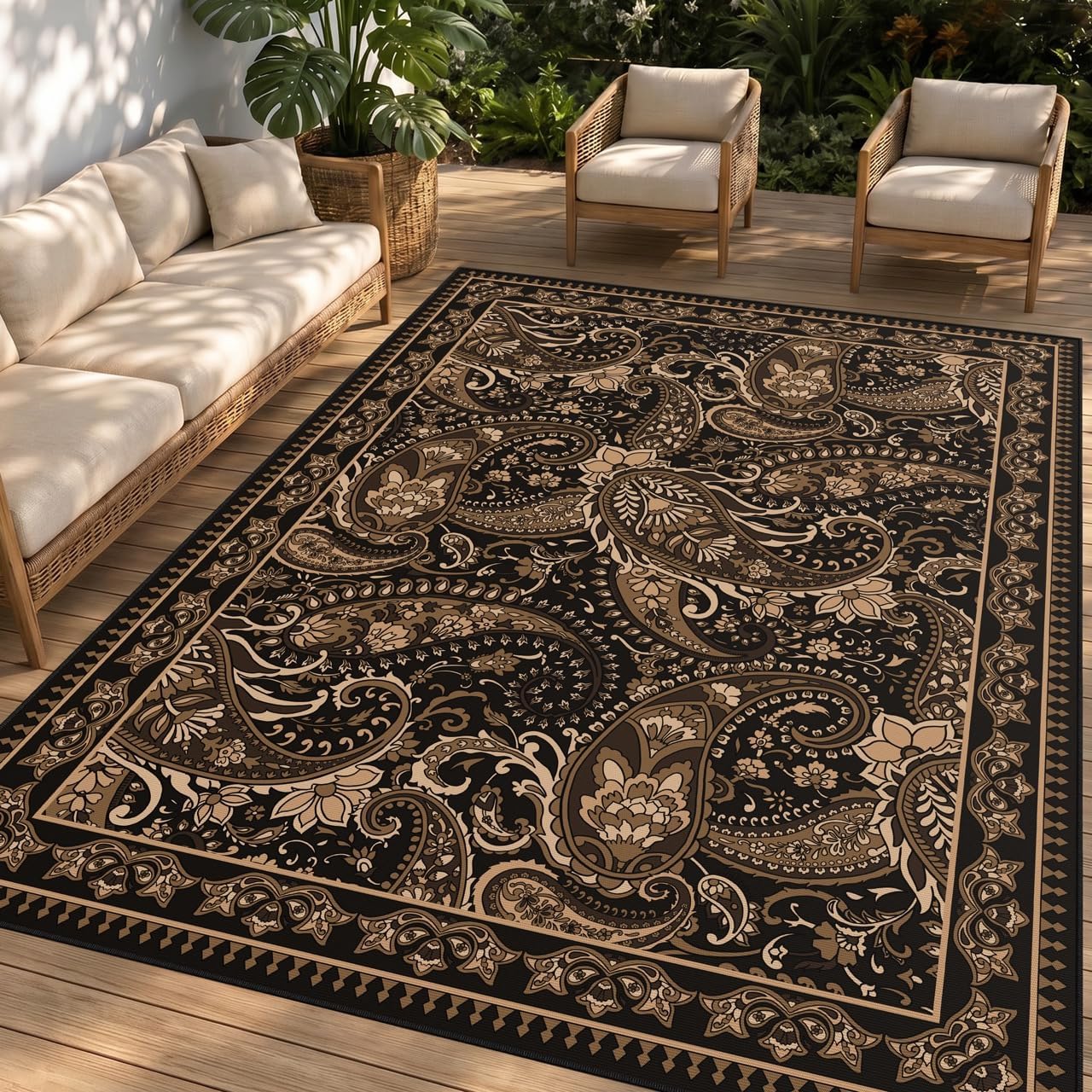 Boho Waterproof Paisley Outdoor Rug