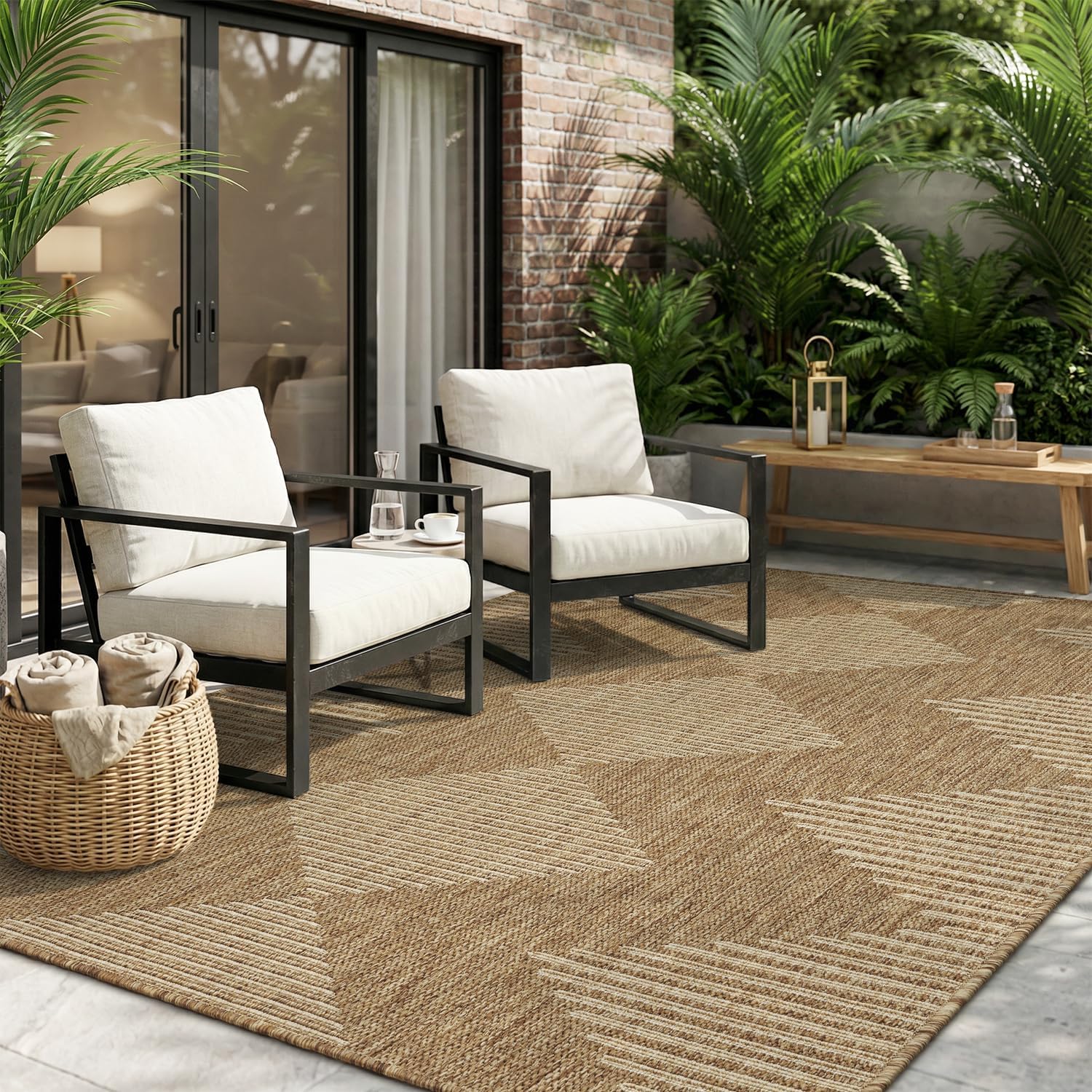 Boho Geometric Polypropylene Outdoor Patio Rug