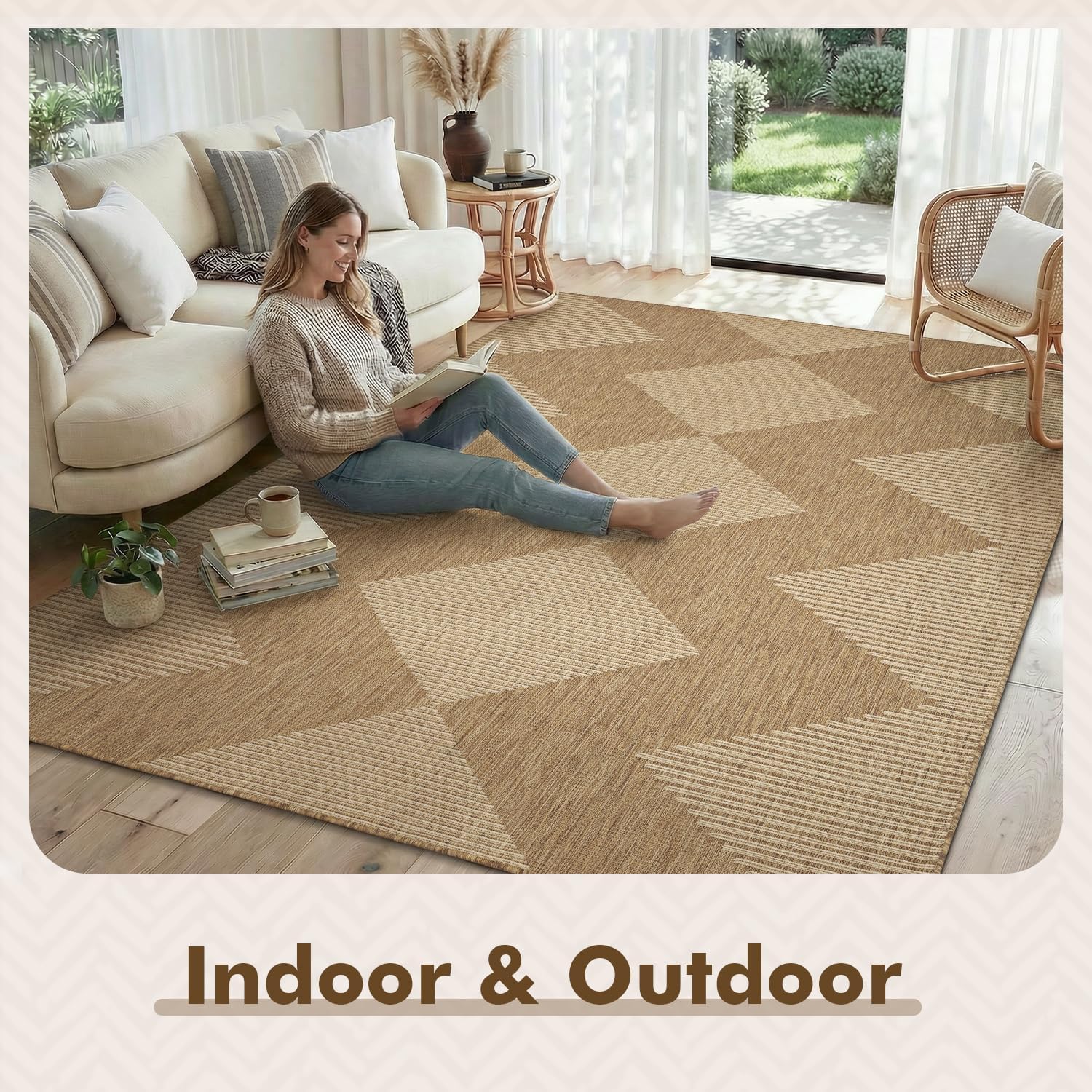 Boho Geometric Polypropylene Outdoor Patio Rug
