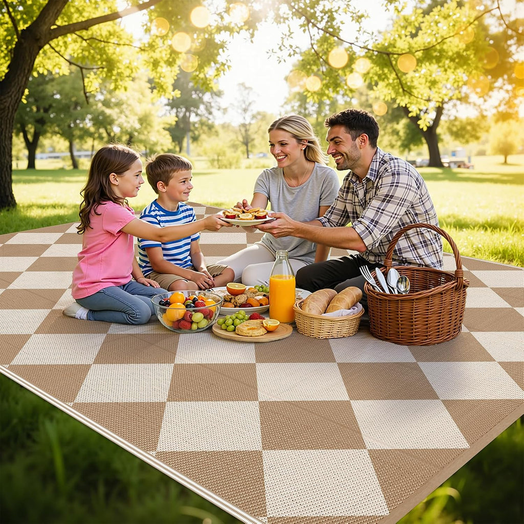 Checkered Reversible Plastic Straw Outdoor Rug