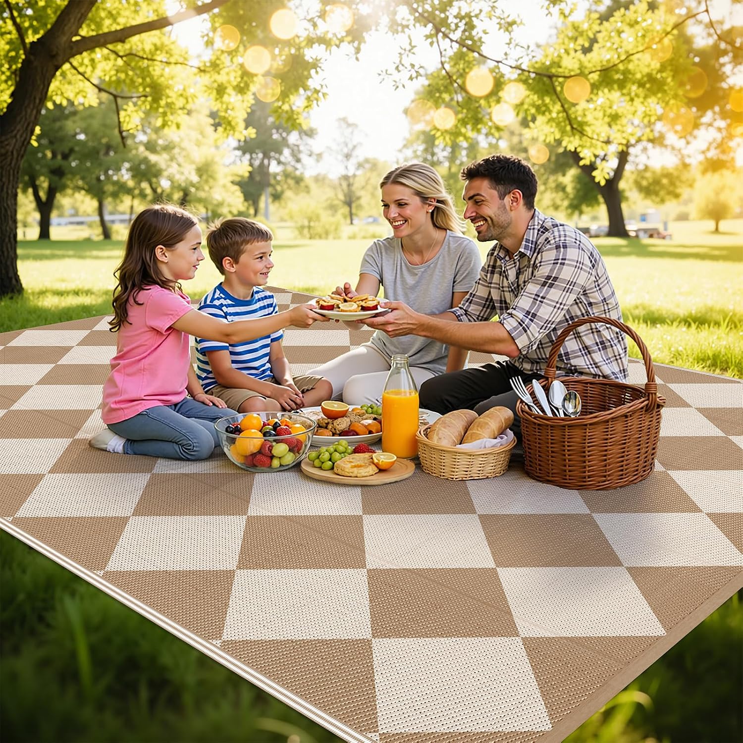 Checkered Reversible Plastic Straw Outdoor Rug