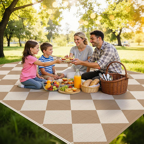 Checkered Reversible Plastic Straw Outdoor Rug