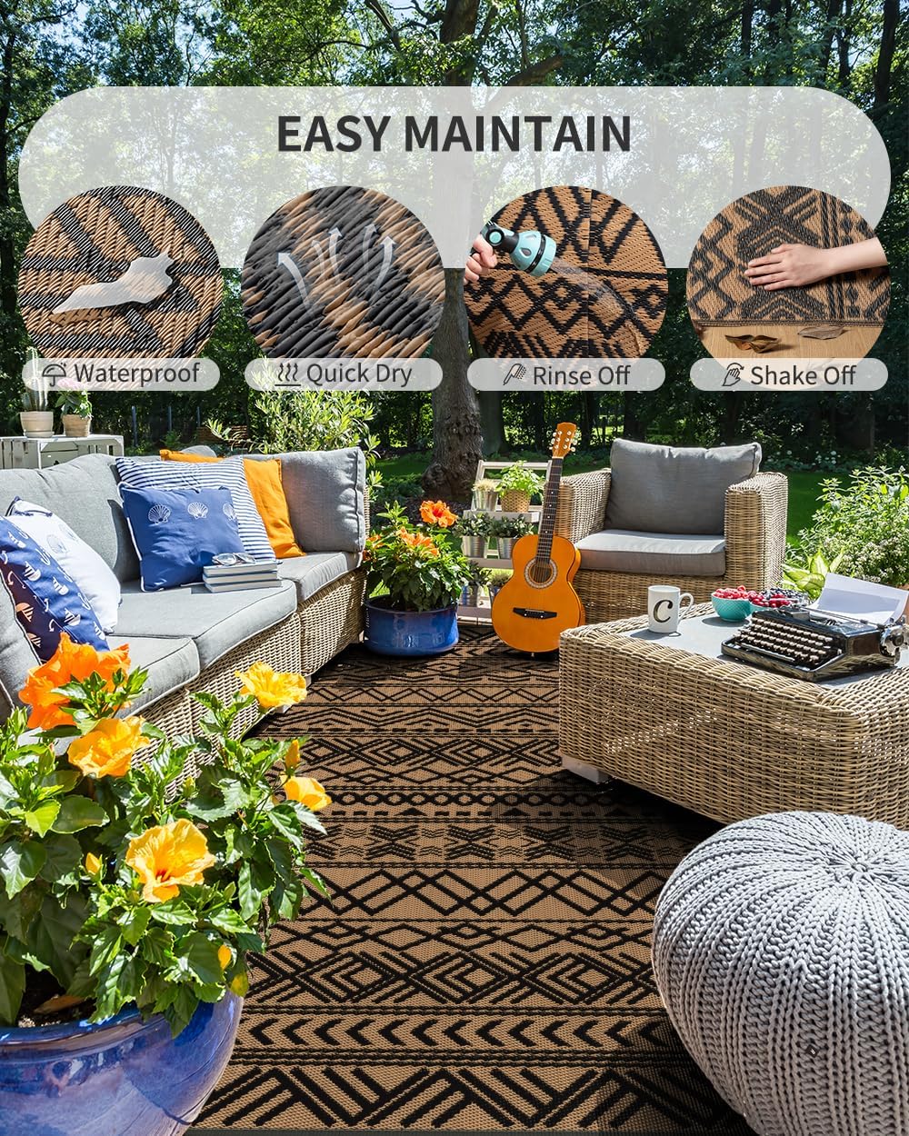 Boho Reversible Plastic Straw Outdoor Rug