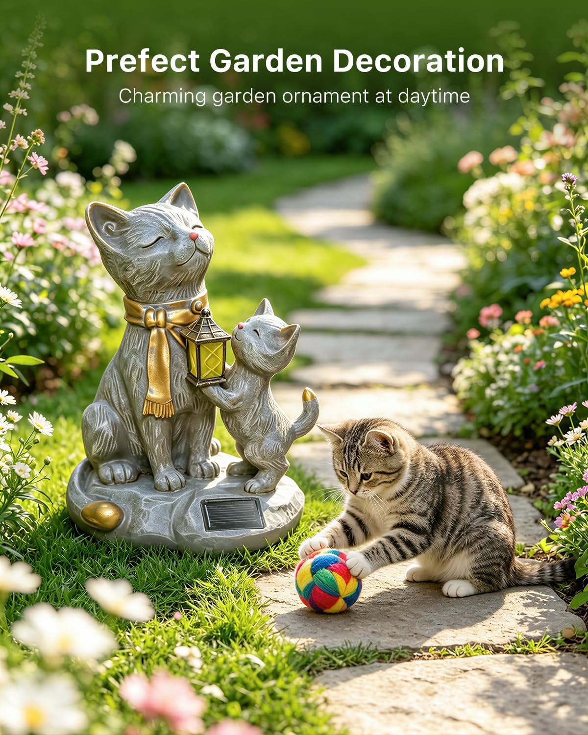 Solar Cat Resin Garden Statue