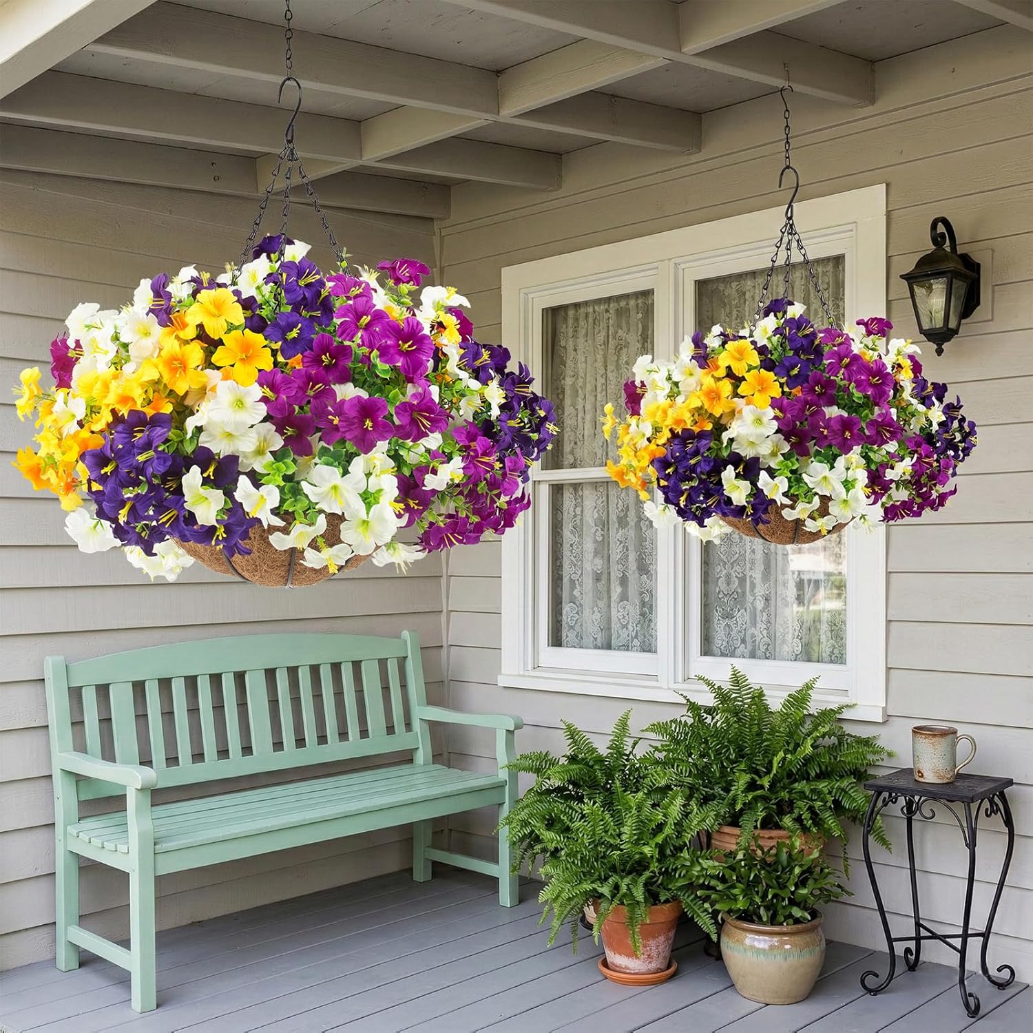 Artificial Petunias Hanging Planter Set