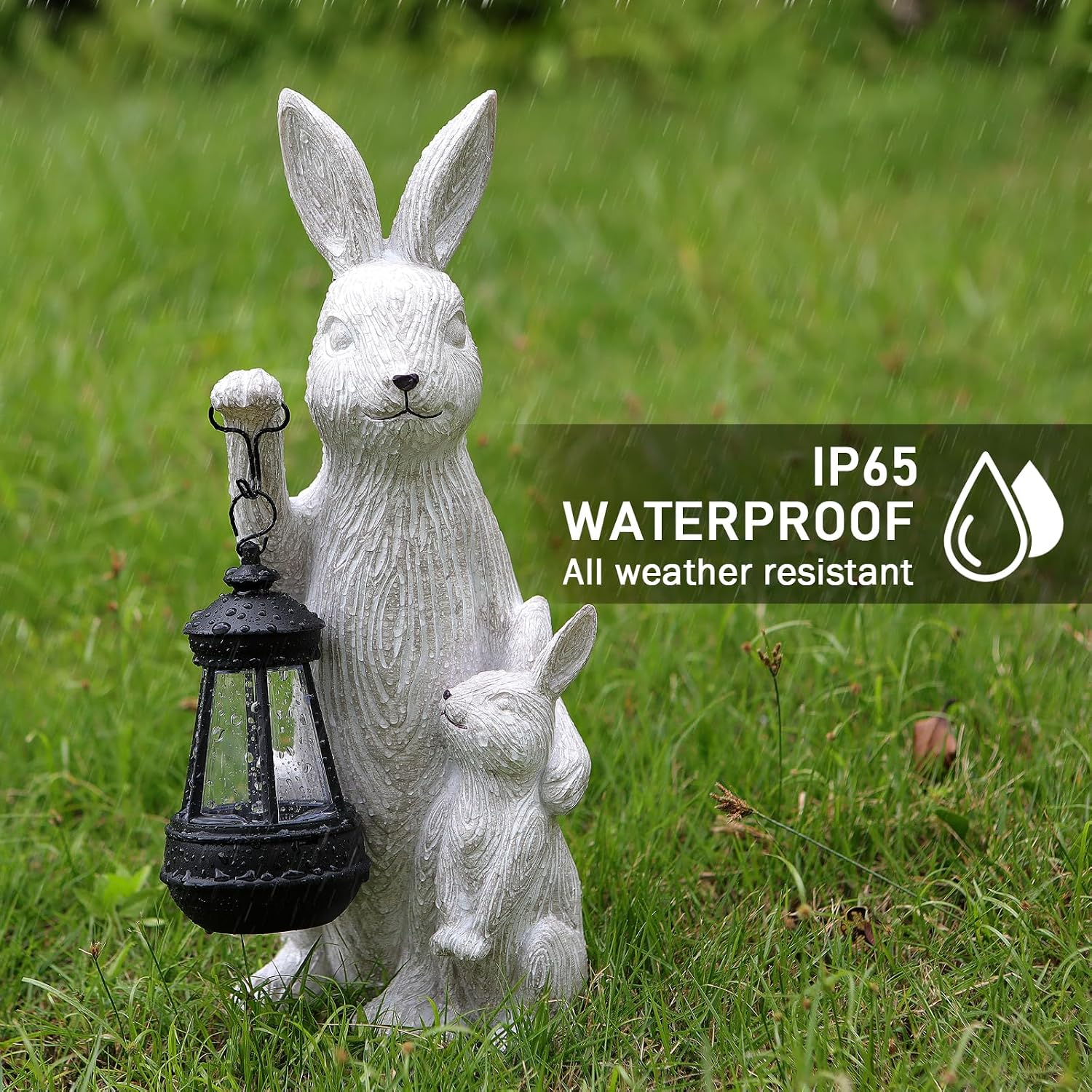 Solar Bunny Resin Garden Statue