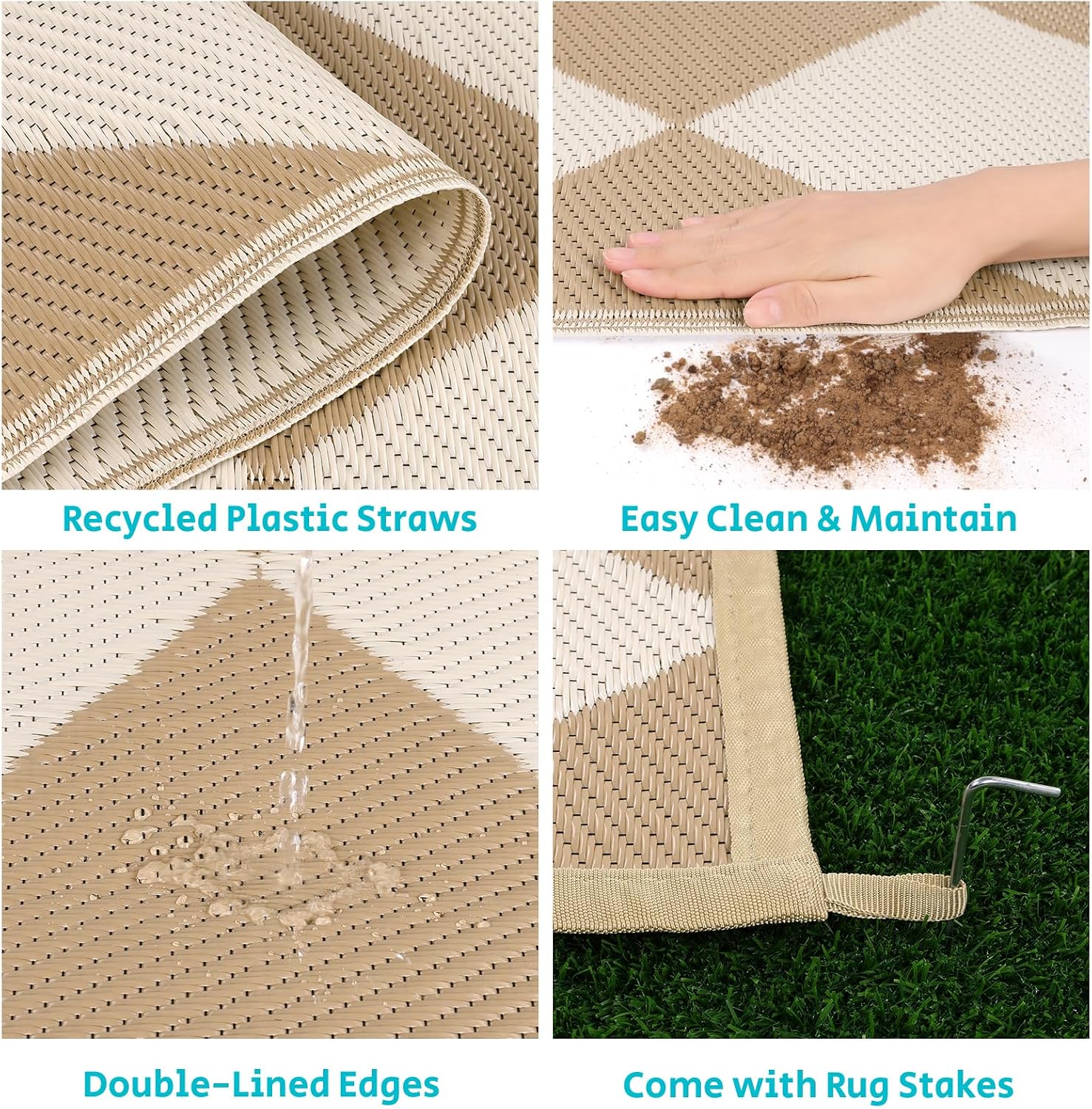 Checkered Reversible Plastic Straw Outdoor Rug