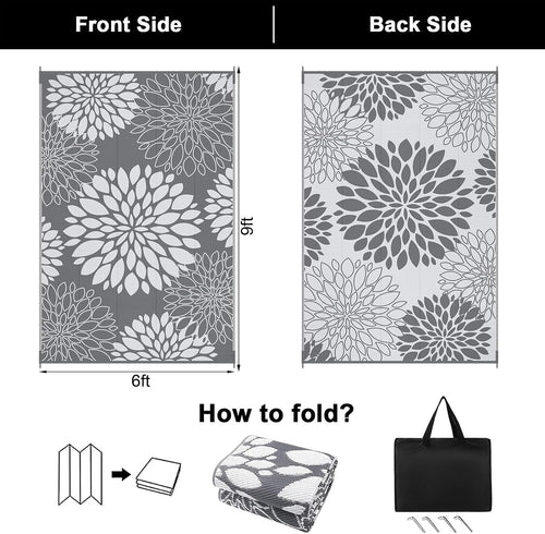 Floral Reversible Plastic Straw Outdoor Rug