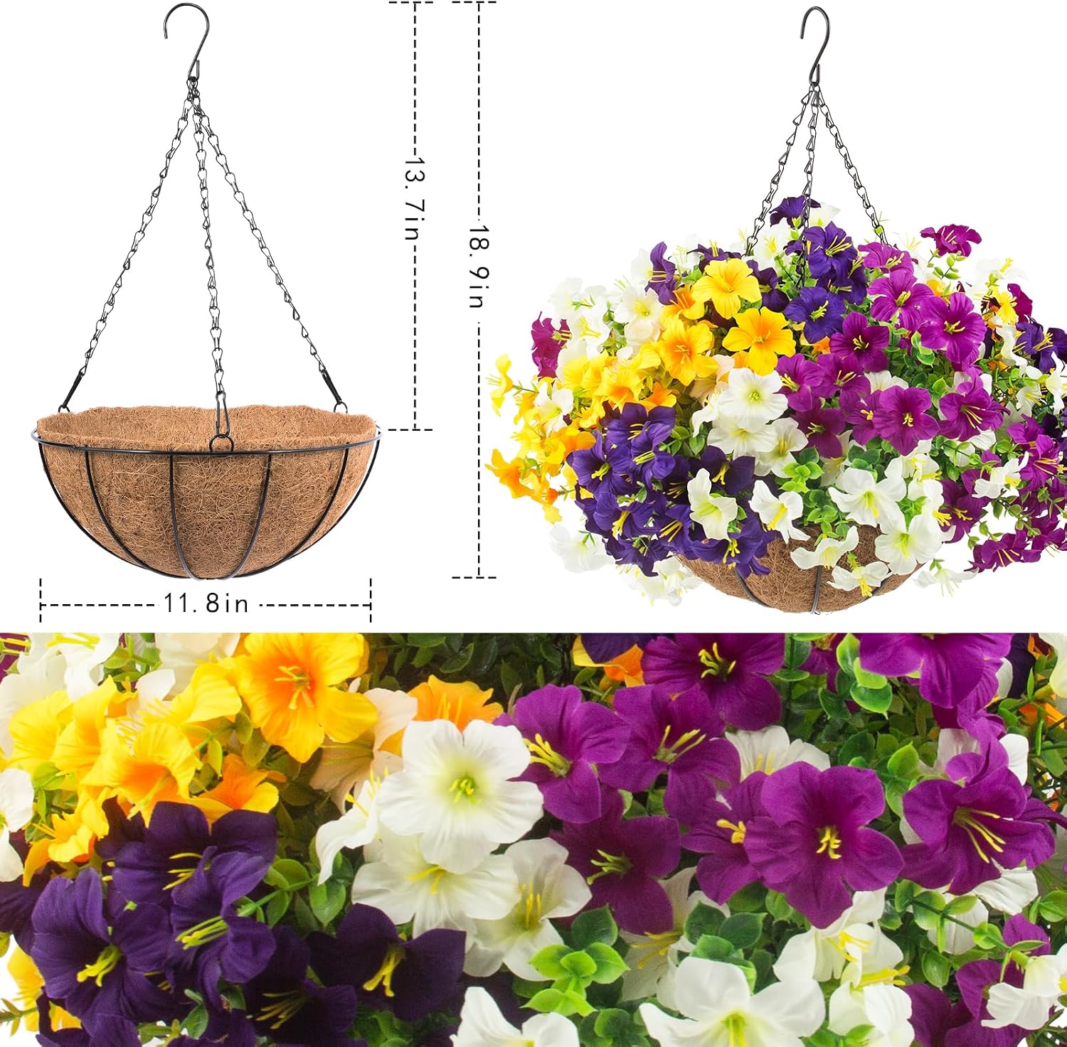 Artificial Petunias Hanging Planter Set
