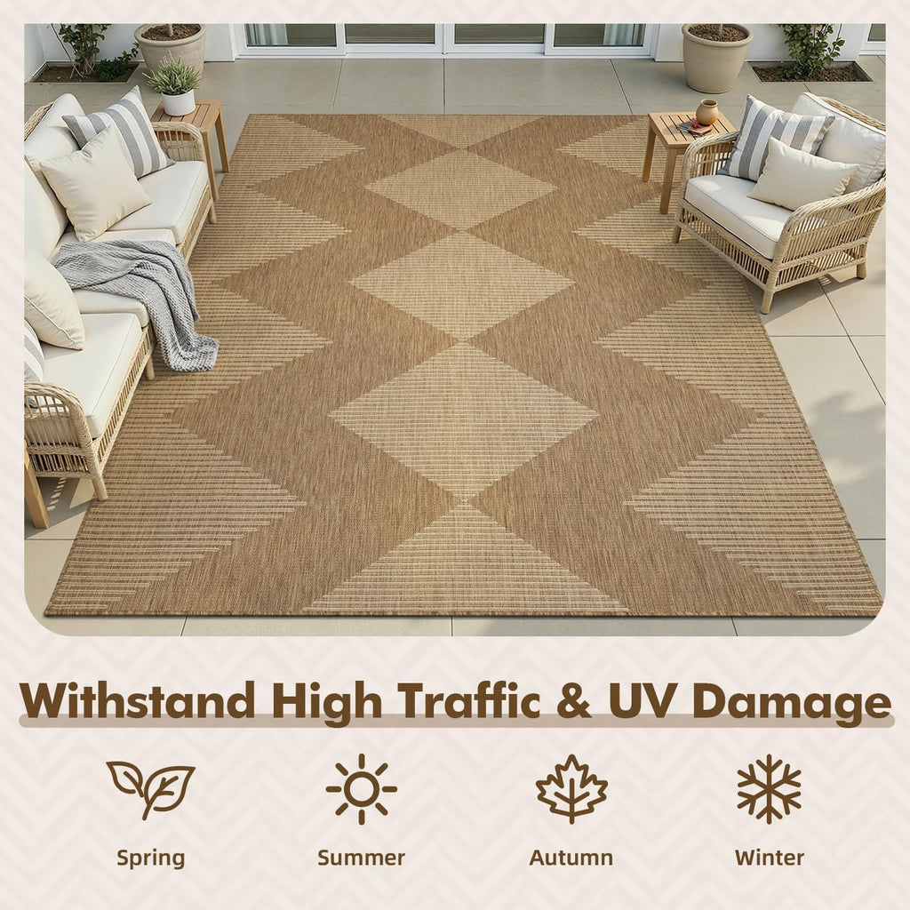 Boho Geometric Polypropylene Outdoor Patio Rug