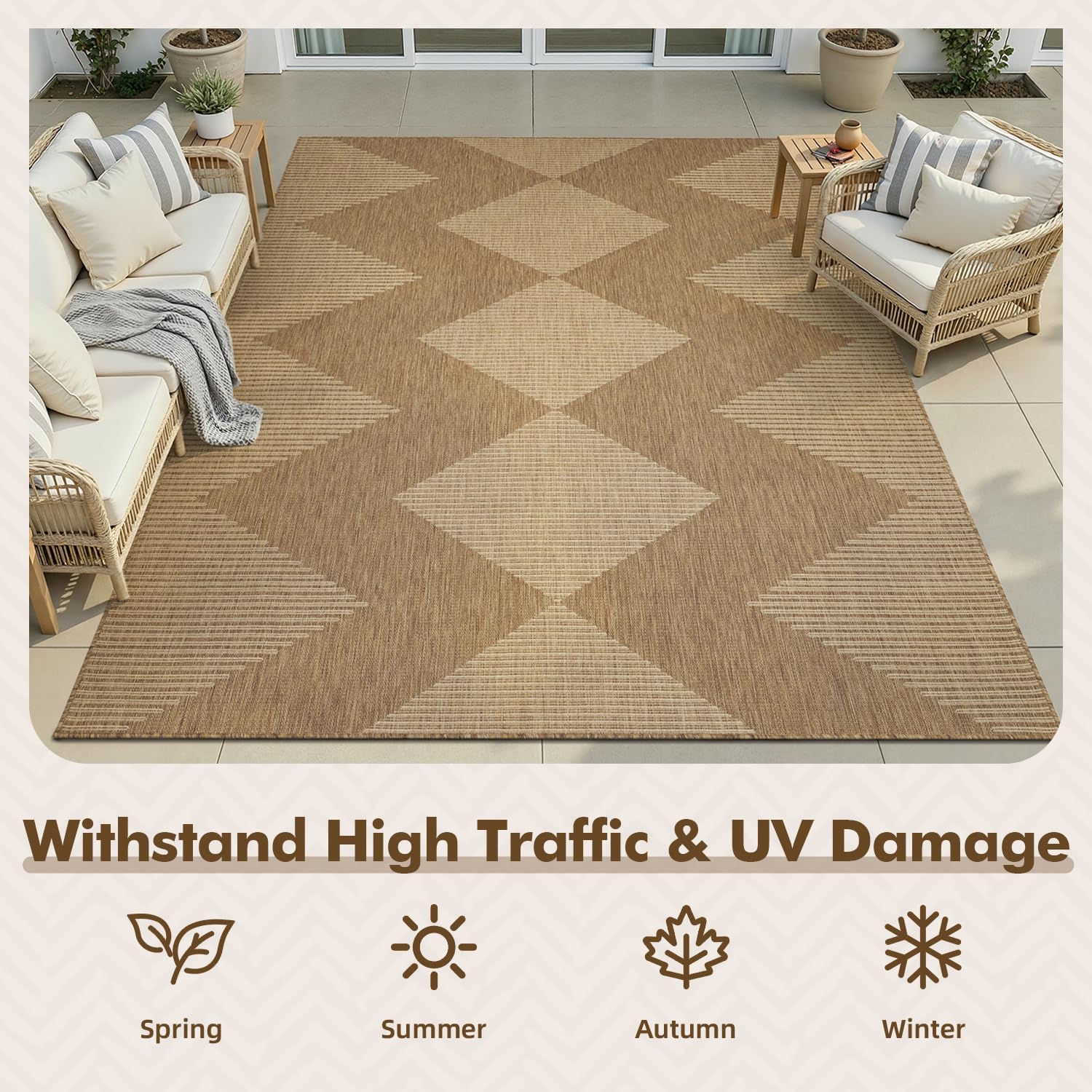 Boho Geometric Polypropylene Outdoor Patio Rug