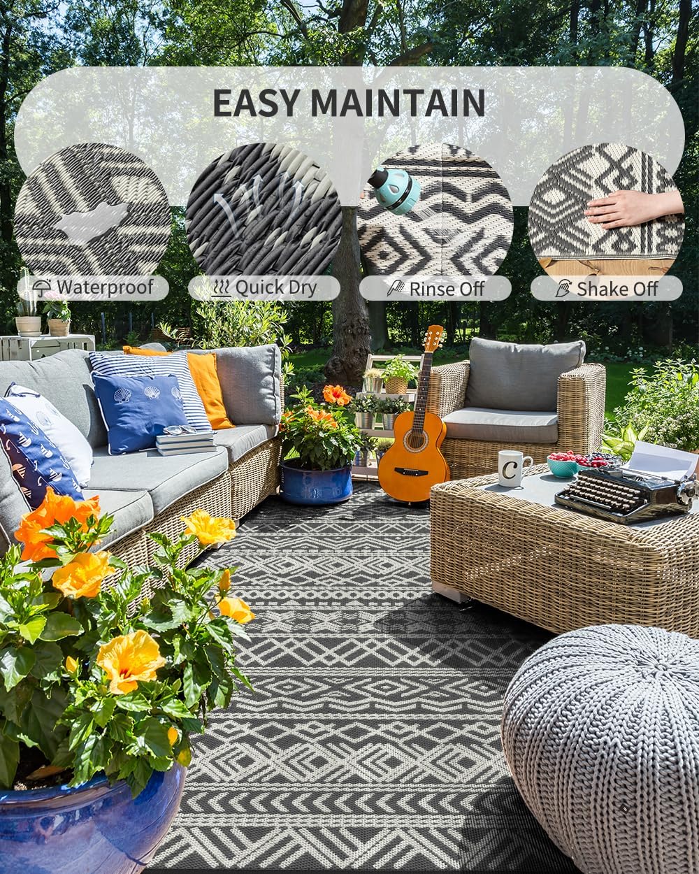 Boho Reversible Plastic Straw Outdoor Rug