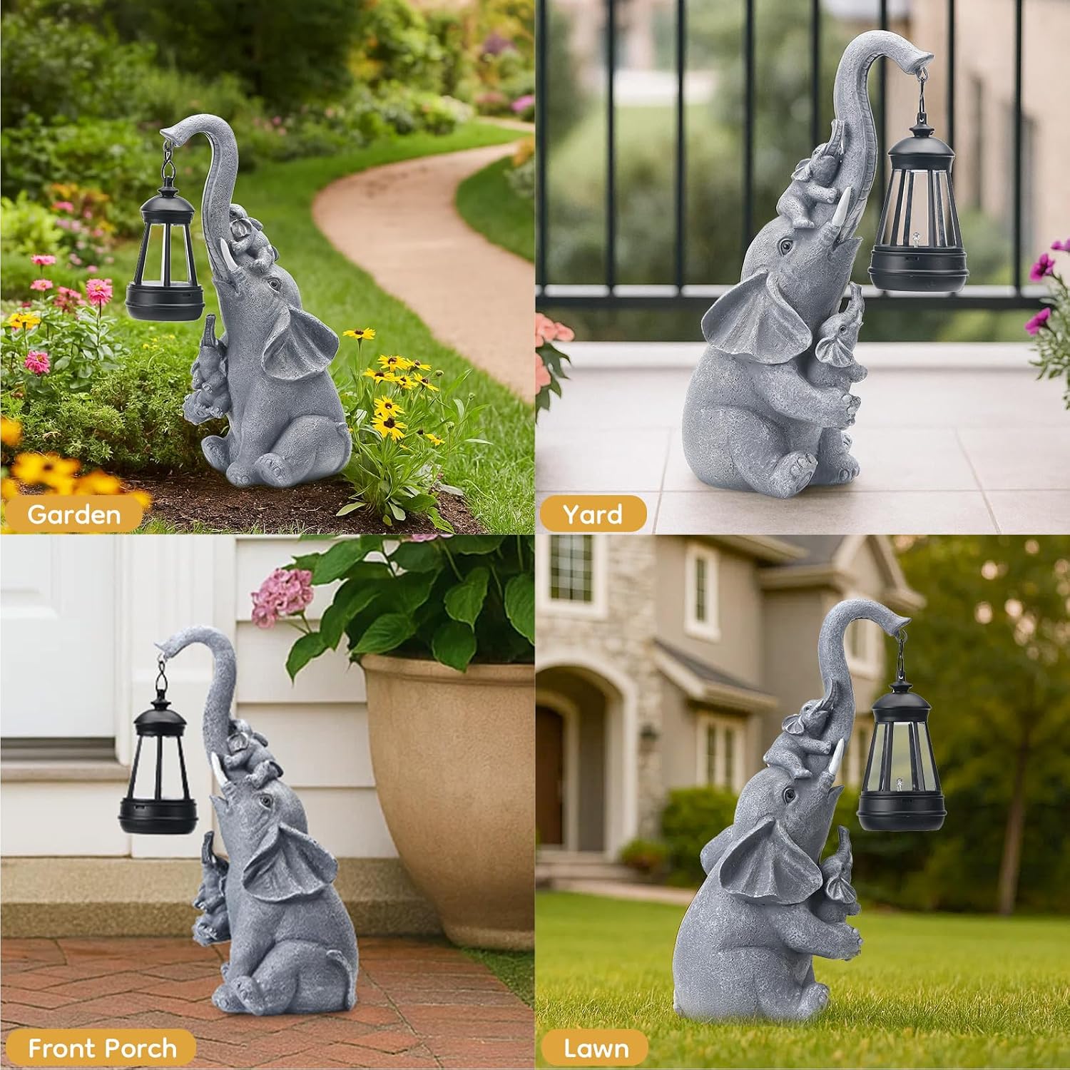 Solar Elephant Lantern Garden Statue
