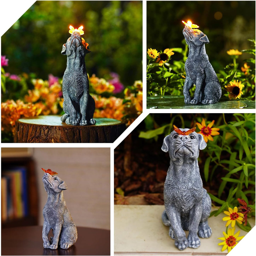 Solar Butterfly Dog Garden Statue