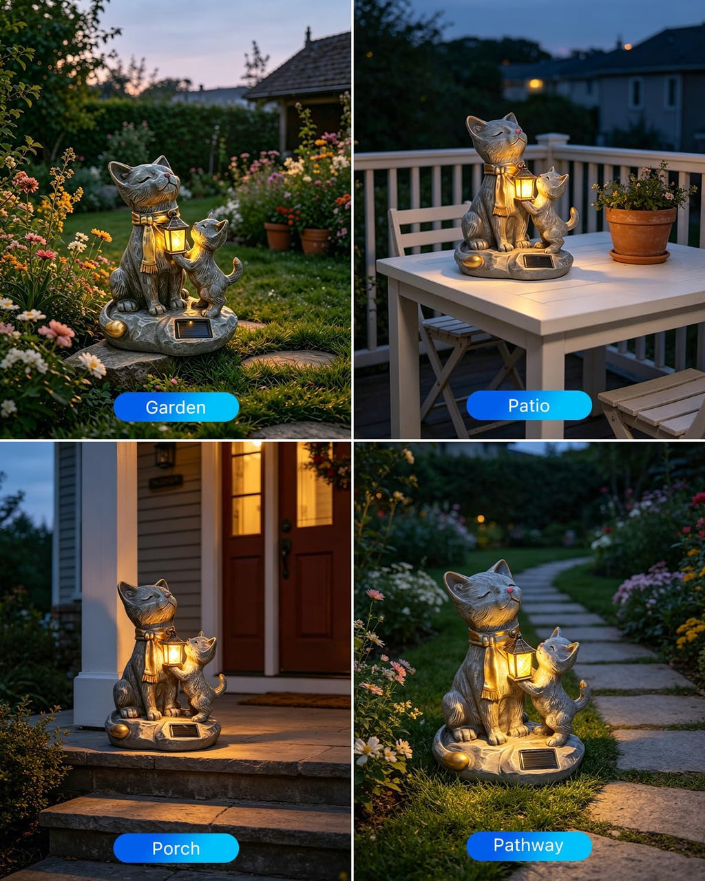 Solar Cat Resin Garden Statue